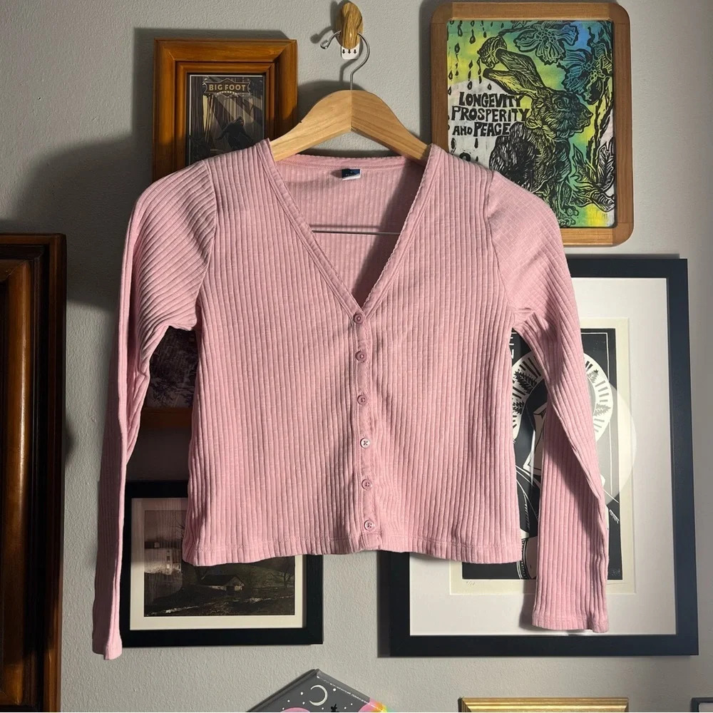 Old Navy Pink Ribbed Button-Up Cardigan